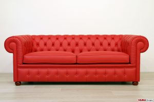 Sofá Chesterfield de 2 metros en piel roja
