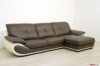 Braunes und cremefarbenes Ledersofa mit Chaise Longue