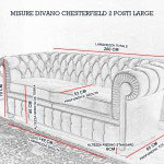 Croquis de medidas del sofá Chesterfield de 2 plazas grande