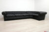 Großes abgerundetes Chesterfield-Ecksofa in schwarzem Leder