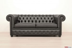Chesterfield-Sofa aus schwarzem Leder nach Maß