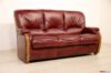 Dreisitziges Sofa aus Holz und bordeauxrotem Leder