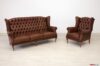 Bergere Wohnzimmer bestehend aus Sofa und Sessel in braunem marmoriertem Leder