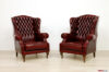 Antike rote vintage Leder bergere capitonné Sessel