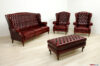 Klassisches antikes rotes Leder bergere capitonné Wohnzimmer