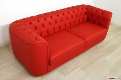 Rotes Leder 3-Sitzer Steppsofa