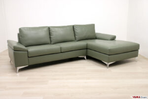 Maßgeschneidertes Sofa mit Halbinseln aus militärgrünem Leder