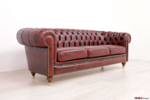 Chesterfield Ledersofa Florence rot mit Damastdruck
