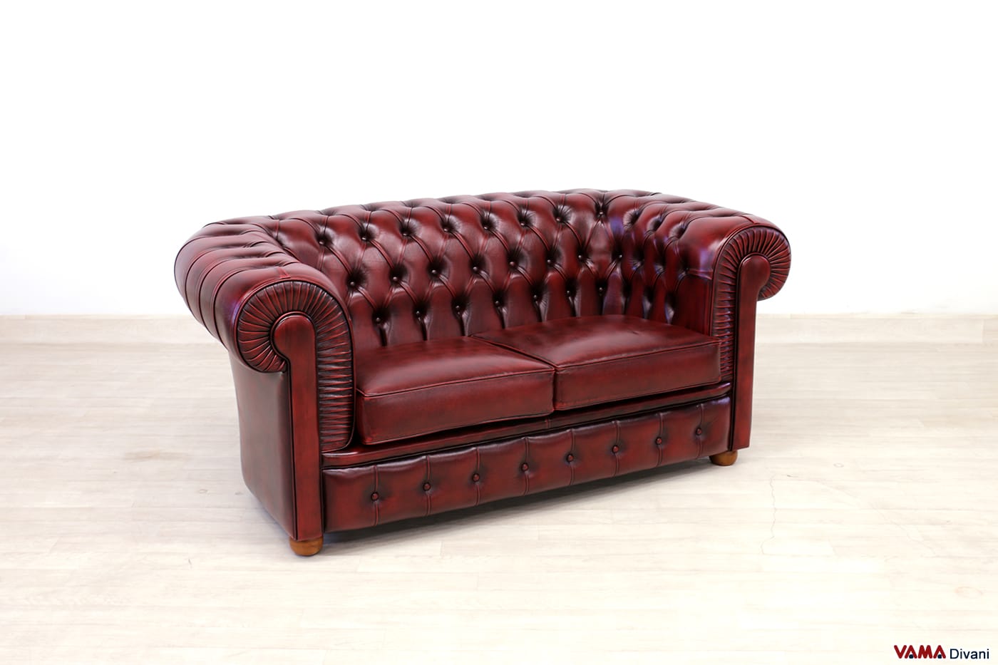 Rotes Chesterfield 2-Sitzer Ledersofa 165 cm