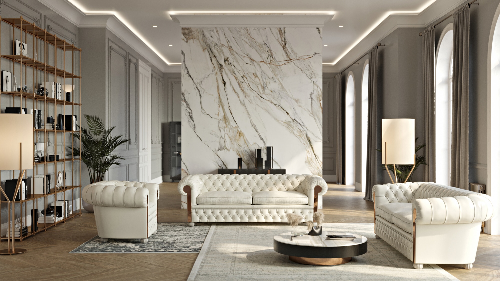 Luxus-Wohnzimmer mit Chesterfield 2020 Aurum-Sofas