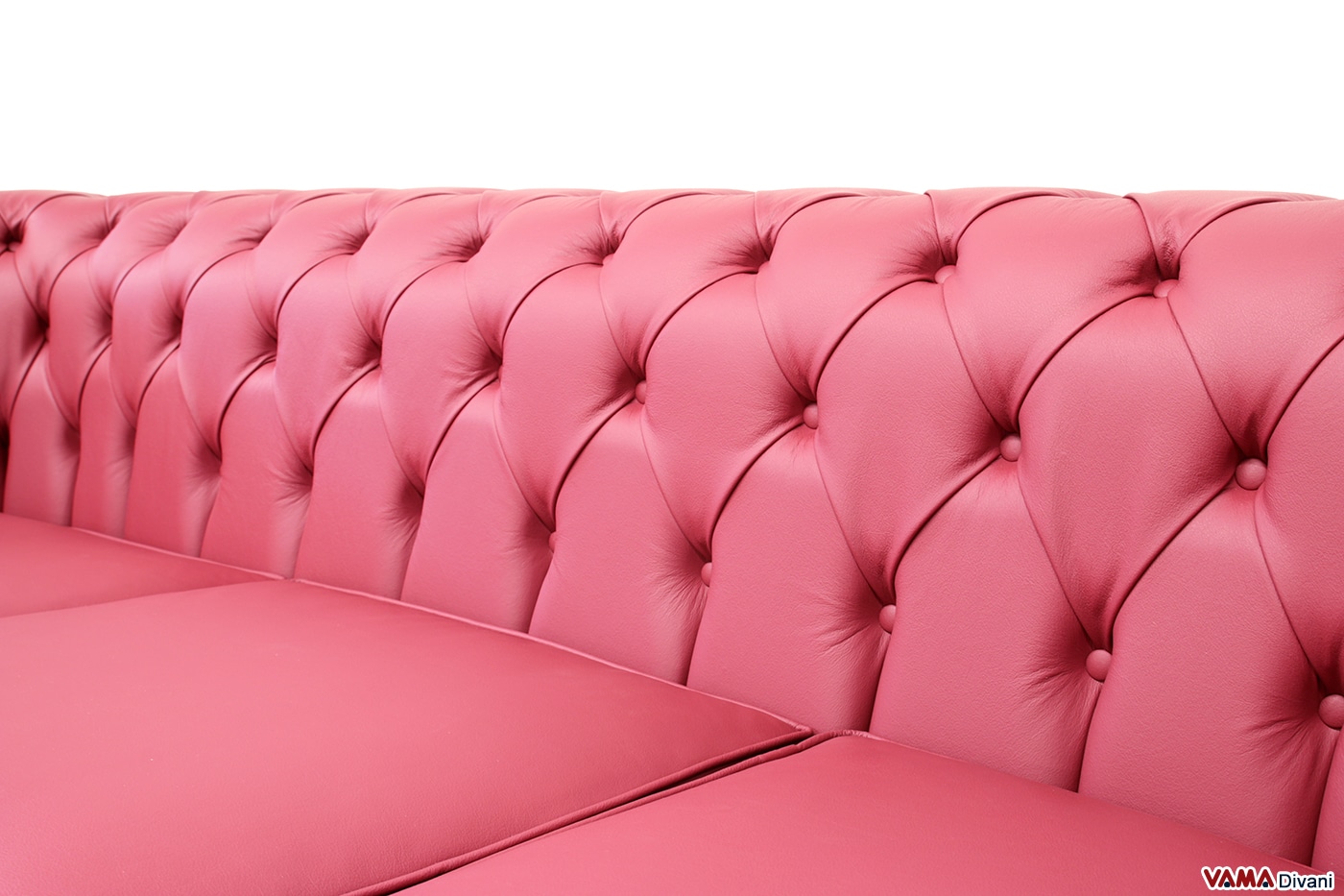 Detailansicht Rückenlehne Chesterfield Sofa 3-Sitzer dunkelrotes Leder