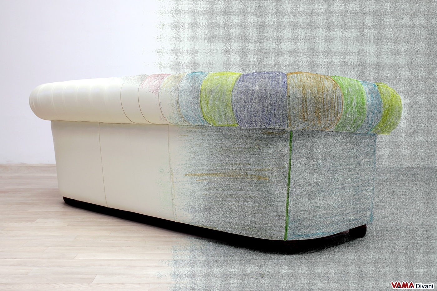 Individuelle Gestaltung und Maßanfertigung des Chesterfield-Sofas Arlecchino