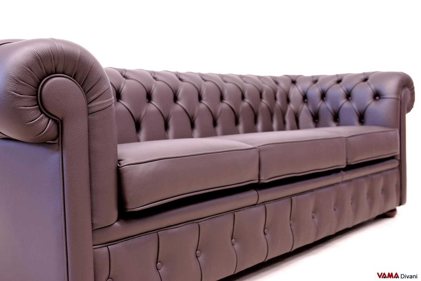 Sitzfläche des 3-Sitzer Chesterfield Sofas aus braunem Leder
