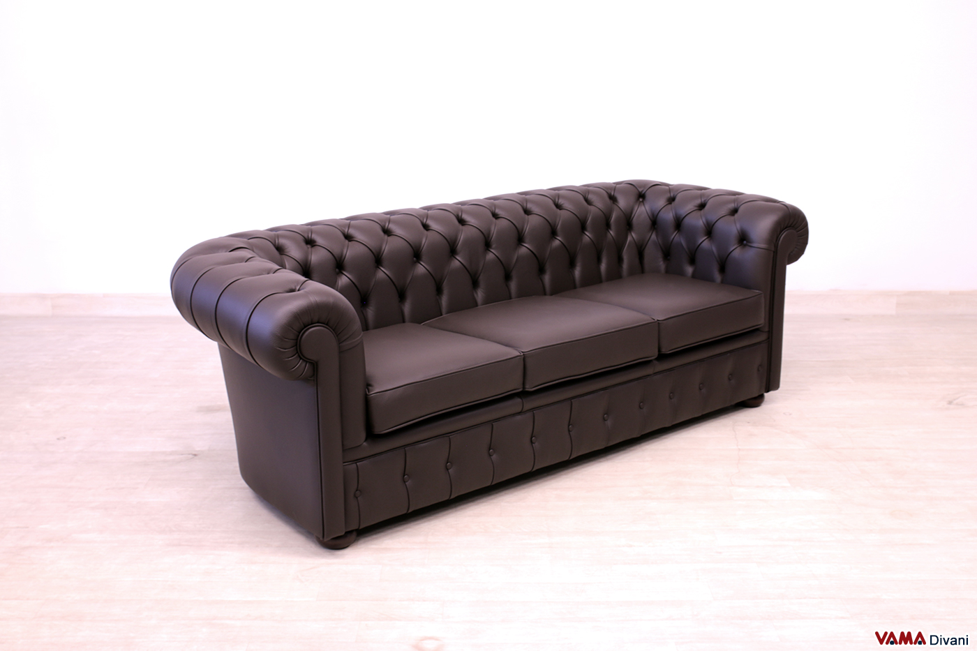 3-Sitzer Chesterfield Sofa aus schokoladenbraunem Leder