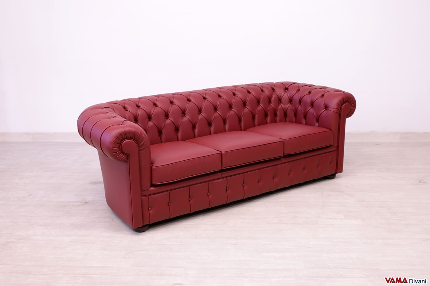 Chesterfield Sofa 3-Sitzer aus bordeauxrotem Dickleder