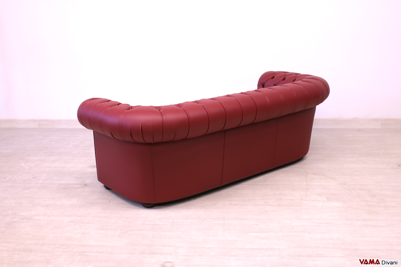 Rückseite 3-Sitzer Chesterfield Sofa carminrot Leder